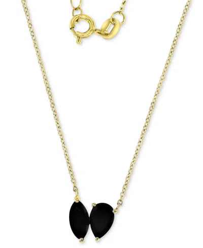 Macy's Black Cubic Zirconia Marquise & Pear Double Stone Pendant Necklace In 14k Gold-plated Sterling Silve