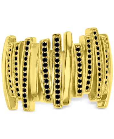 Macy's Black Cubic Zirconia Multi Row Ring In 14k Gold Over Sterling Silver