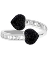 Macy's Black Cubic Zirconia Two Heart Bypass Ring In Sterling Silver In Silver