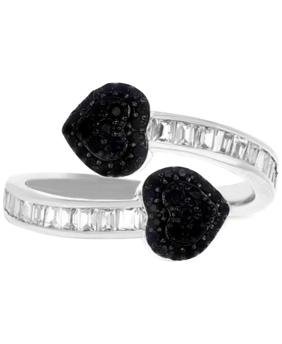 Macy's Black Cubic Zirconia Two Heart Bypass Ring In Sterling Silver
