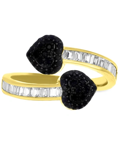 Macy's Black Cubic Zirconia Two Heart Bypass Ring In Sterling Silver In Gold