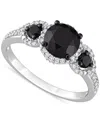 Macy's Black Diamond (1-3/4 Ct. T.w.) White Diamond (1/4 Ct. T.w.) 3-stone Halo Engagement Ring In 14k Whit In White Gold