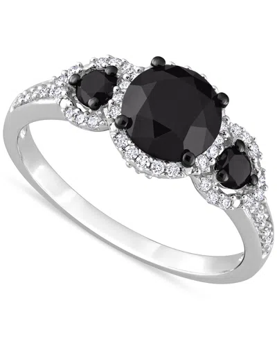 Macy's Black Diamond (1-3/4 Ct. T.w.) White Diamond (1/4 Ct. T.w.) 3-stone Halo Engagement Ring In 14k Whit In White Gold