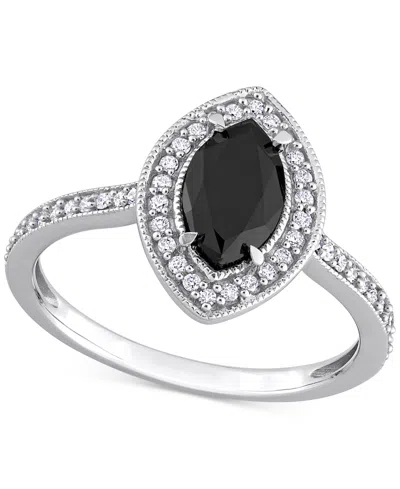 Macy's Black Diamond (1 Ct. T.w.) & White Diamond (1/4 Ct. T.w.) Marquise-cut Halo Engagement Ring In 14k W In White Gold