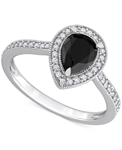 Macy's Black Diamond (1 Ct. T.w.) & White Diamond (1/4 Ct. T.w.) Pear-cut Halo Engagement Ring In 14k White In White Gold