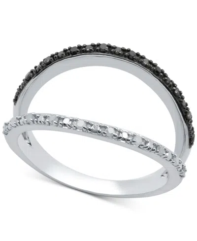 Macy's Black Diamond (1/10 Ct. T.w.) & White Diamond (1/10 Ct. T.w.) Split Ring In Sterling Silver