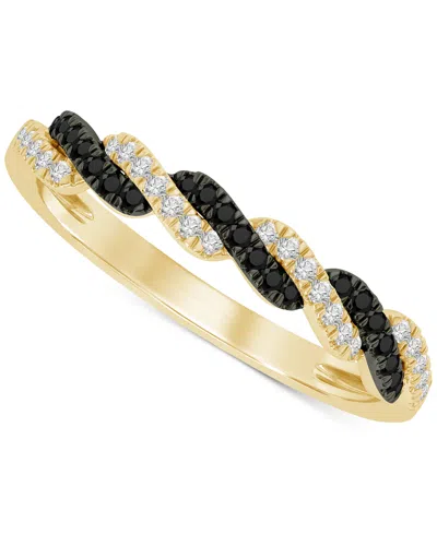 Macy's Black Diamond (1/10 Ct. T.w.) & White Diamond (1/10 Ct. T.w.) Twist Band In 14k Gold In Yellow Gold