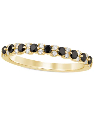 Macy's Black Diamond (1/4 Ct. T.w.) & White Diamond (1/8 Ct. T.w.) Stack Band In 14k Gold In Yellow Gold