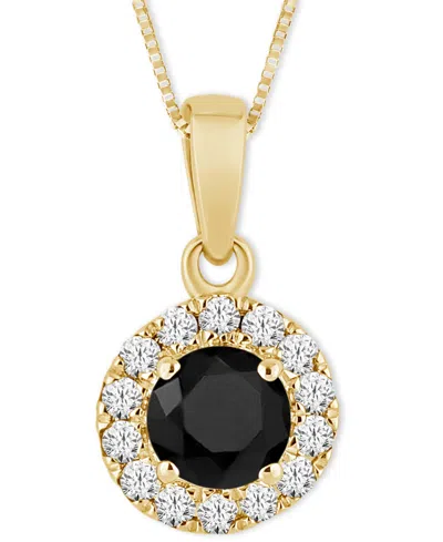 Macy's Black Diamond (3/8 Ct. T.w.) & White Diamond (1/10 Ct. T.w.) Halo 18" Pendant Necklace In 14k Gold In Yellow Gold