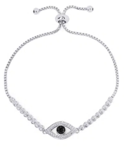Macy's Black Diamond Accent Evil Eye Adjustable Bolo Bracelet In Silver Plate