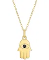 Macy's Black Diamond Accent Hamsa Hand Pendant Necklace In 14k Gold-plated Sterling Silver, 16" + 2" Extend In Gold-plated Sterling Silver