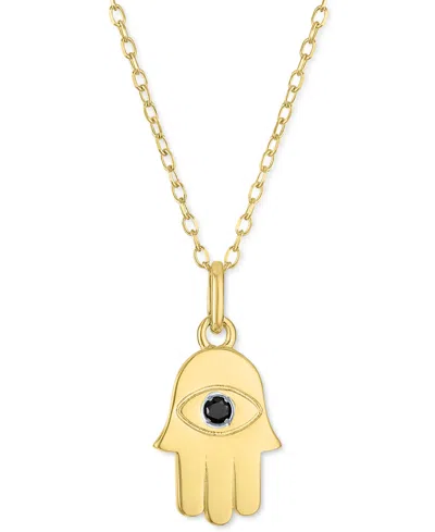 Macy's Black Diamond Accent Hamsa Hand Pendant Necklace In 14k Gold-plated Sterling Silver, 16" + 2" Extend