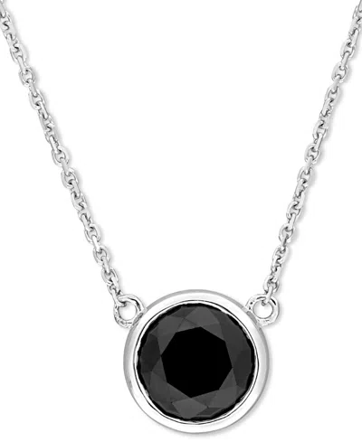 Macy's Black Diamond Bezel Solitaire 17" Pendant Necklace (2 Ct. T.w.) In 14k White Gold