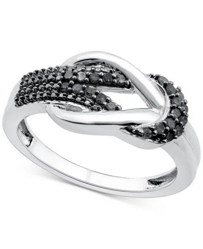 Macy's Black Diamond Polished Interlocking Ring (1/6 Ct. T.w.) In Sterling Silver