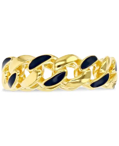 Macy's Black Enamel Polished Cuban Chain Link Statement Ring In 14k Gold-plated Sterling Silver In Multi