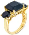 Macy's Black Onyx Cushion & Round Triple Stone Statement Ring In 14k Gold-plated Sterling Silver