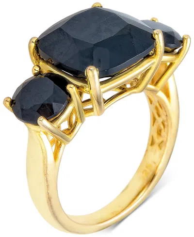 Macy's Black Onyx Cushion & Round Triple Stone Statement Ring In 14k Gold-plated Sterling Silver