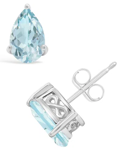 Macy's Black Onyx Stud Earrings In 14k White Gold (also In Aquamarine & Morganite) In Blue