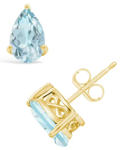 Macy's Black Onyx Stud Earrings In 14k White Gold (also In Aquamarine & Morganite) In Blue