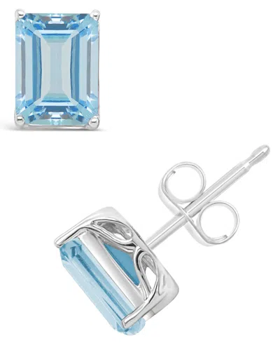 Macy's Black Onyx Stud Earrings In 14k White Gold (also In Aquamarine) In Blue