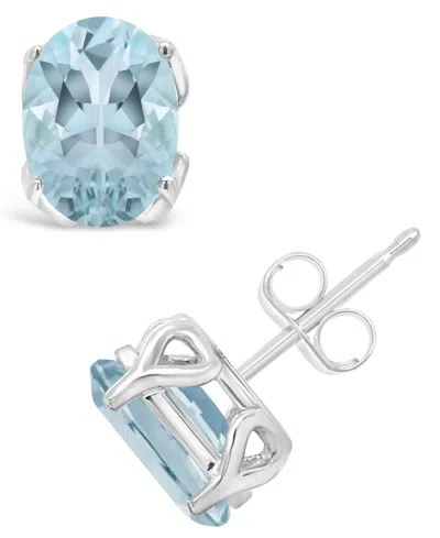 Macy's Black Onyx Stud Earrings In 14k White Gold (also In Aquamarine) In Blue