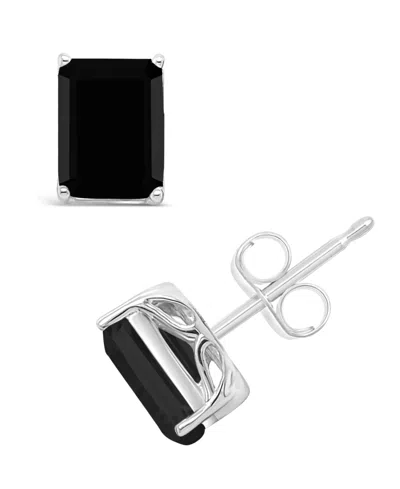 Macy's Black Onyx Stud Earrings In 14k White Gold (also In Aquamarine) In Metallic
