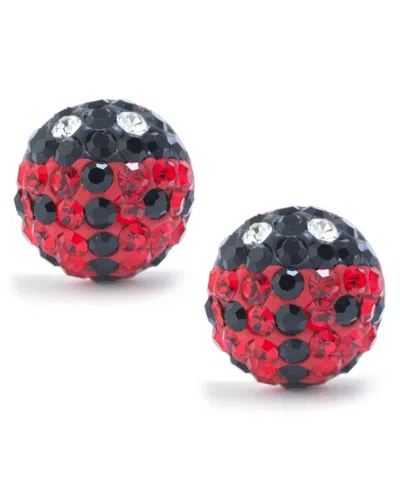 Macy's Black, Red, & White Crystal Pave Ladybug Stud Earrings In Sterling Silver
