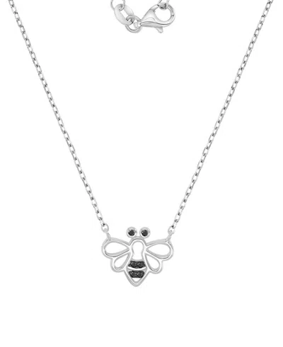 Macy's Black Rhodium Over Sterling Silver Black Spinel Bee Necklace In Yellow