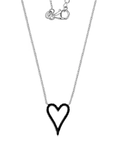 Macy's Black Rhodium Over Sterling Silver Black Spinel Heart Necklace In White