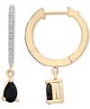Macy's Black Sapphire (1/2 Ct. T.w.) & Diamond (1/10 Ct. T,w.) Dangle Hoop Earrings In 14k Gold-plated Ster In Black Sapphire