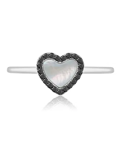 Macy's Black Spinel (0.14 Ct. T.w.) And Imitation Pearl Heart Ring In Silver