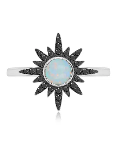 Macy's Black Spinel (0.218 Ct. T.w.) And White Opal (5 Mm) Starburst Ring In Black Rhodium Over Sterling Si In Multi