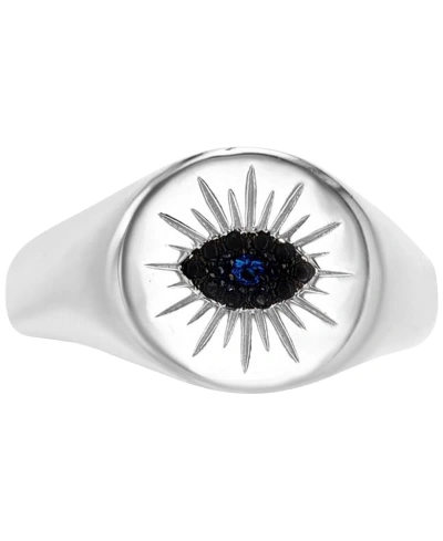 Macy's Black Spinel (1/20 Ct. T.w.) & Lab-grown Blue Spinel Accent Evil Eye Ring In Sterling Silver In Black  Blue Spinel