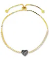 Macy's Black Spinel (1/3 Ct. T.w.) & White Zircon (1-1/2 Ct. T.w.) Heart Bolo Bracelet In 14k Gold-plated S In Gold