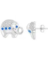 Macy's Black Spinel (1/4 Ct. T.w.) & Lab-grown White Sapphire (1/10 Ct. T.w.) Elephant Stud Earrings In Ste In Blue Spinel