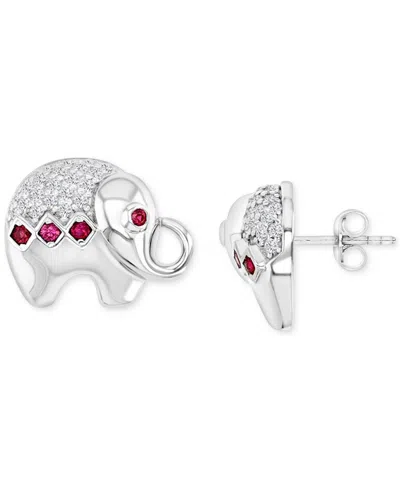 Macy's Black Spinel (1/4 Ct. T.w.) & Lab-grown White Sapphire (1/10 Ct. T.w.) Elephant Stud Earrings In Ste In Ruby