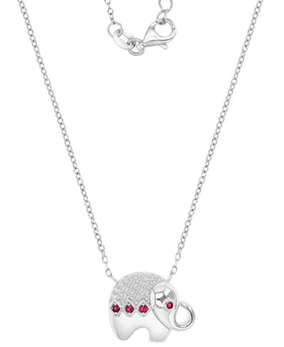 Macy's Black Spinel (1/4 Ct. T.w.) & Lab-grown White Sapphire (1/8 Ct. T.w.) Elephant Pendant Necklace In S In Ruby