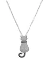 Macy's Black Spinel (1/8 Ct. T.w.) & Lab Grown White Sapphire (5/8 Ct. T.w.) Cat 18" Pendant Necklace In St In Silver