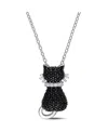 Macy's Black Spinel (2 1/3 Ct. T.w.) And Lab Grown White Sapphire Accent Kitty Cat Necklace In Sterling Sil In Black Spinel