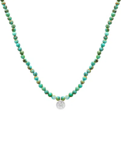 Macy's Black Spinel & Diamond Accent Beaded 17" Pendant Necklace In Sterling Silver (also In Turquoise, Lap
