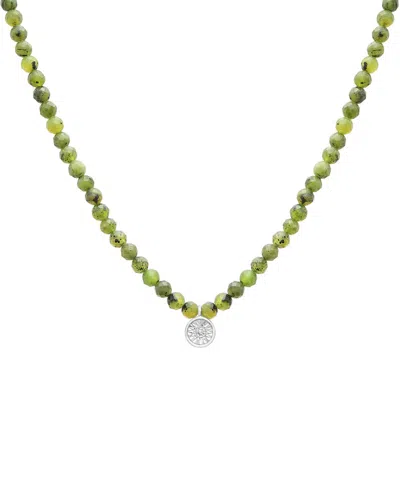 Macy's Black Spinel & Diamond Accent Beaded 17" Pendant Necklace In Sterling Silver (also In Turquoise, Lap In Jade