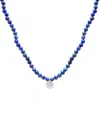 Macy's Black Spinel & Diamond Accent Beaded 17" Pendant Necklace In Sterling Silver (also In Turquoise, Lap In Lapis Lazuli