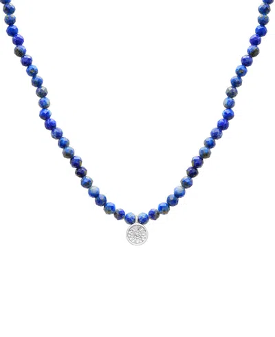 Macy's Black Spinel & Diamond Accent Beaded 17" Pendant Necklace In Sterling Silver (also In Turquoise, Lap In Lapis Lazuli