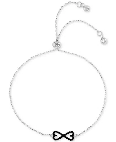 Macy's Black Spinel Bow Tie Bolo Bracelet (1/5 Ct. T.w.) In Sterling Silver