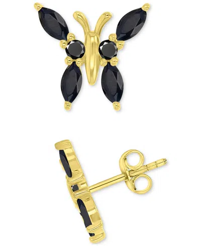 Macy's Black Spinel Butterfly Stud Earrings (1-7/8 Ct. T.w.) In 14k Gold-plated Sterlng Silver