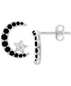 Macy's Black Spinel Crescent Moon & Star Stud Earrings (5/8 Ct. T.w.) In Sterling Silver In Black Spinel