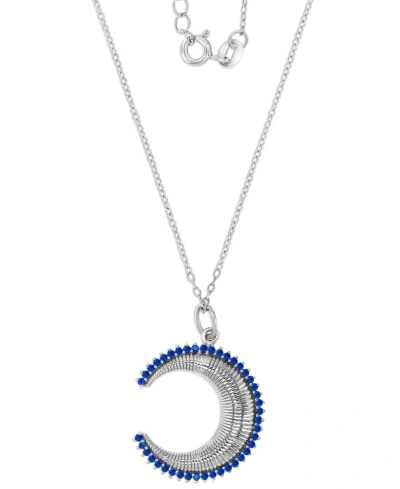 Macy's Black Spinel Crescent Moon Pendant Necklace (1/3 Ct. T.w.) In Sterling Silver, 16" + 2" Extender (al In Blue Spinel