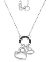 MACY'S BLACK SPINEL DOUBLE HEART & RING PENDANT NECKLACE (1/5 CT. T.W.) IN STERLING SILVER, 16" + 2" EXTEND