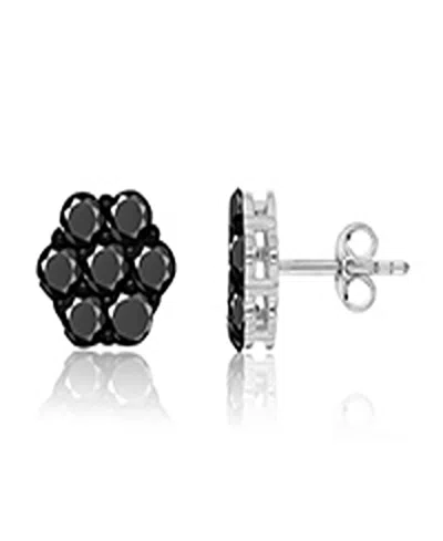 Macy's Black Spinel Flower Stud Earrings In Black Rhodium Over Sterling Silver In Orange