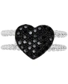 Macy's Black Spinel Heart Double Band Ring (3/4 Ct. T.w.) In Sterling Silver In Black Spinel
